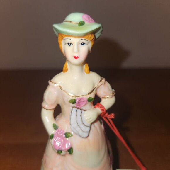 Porcelain Victorian Lady Figurine Trinket Box With Hand-Painted Floral Details - Picture 2 of 6